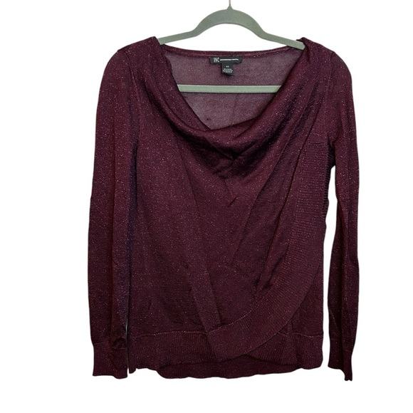 Inc International Concepts Burgundy Metallic Drape Neck Sweater - Picture 1 of 3